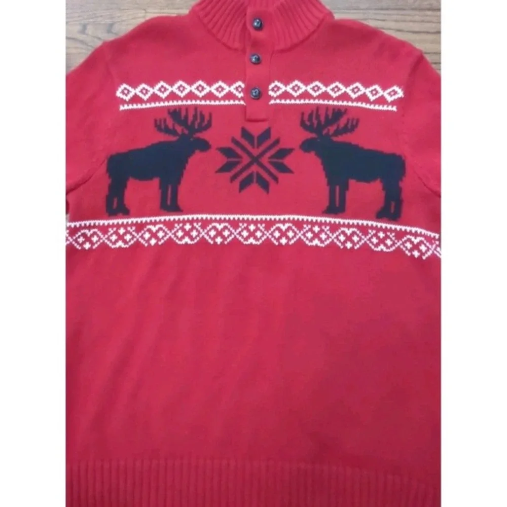 Chaps Winter Moose Sweater Sz M Snowflake Classic Holiday Preppy Red‎ Pullover